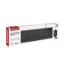 Promate Combo-CM6 Wired Keyboard and Mouse Combo, Ergonomic Full-Size Quiet Keyboard with Palm Rest, 1200 DPI Ambidextrous Mouse, Spill-Resistant Design, English/Arabic Layout