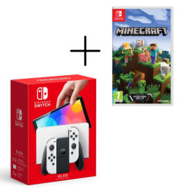 Nintendo Switch OLED Console Black & White Joy Con + Minecraft Bundle