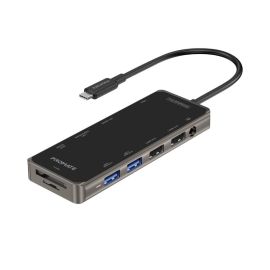 موزع بروميت برايم هب-برو 11 في 1 USB-C مع توصيل طاقة 100 واط، HDMI بدقة 4K، VGA بدقة 1080 بكسل، إيثرنت بسرعة 1000 ميجابت في الثانية، قارئ بطاقات SD/TF، ​​AUX 3.5 مم، 4 منافذ USB