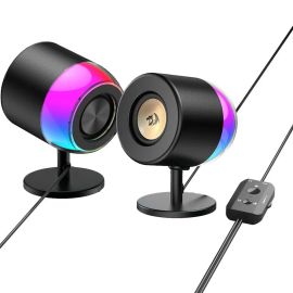 مكبرات صوت ألعاب ستيريو Redragon AHRIGS598 RGB 6W 2.0 - خلفية مدمجة - إضاءة RGB، تحكم باللمس وزر للتحكم في مستوى الصوت، USB/بلوتوث/AUX