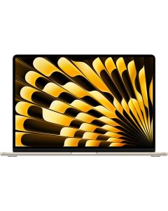 حاسوب Apple MacBook Air بشاشة Retina مقاس 15 بوصة، شريحة Apple M4 بمعالج 10 نوى ووحدة رسومات 10 نوى، ذاكرة رام 16 جيجابايت، تخزين SSD بسعة 512 جيجابايت، لوحة مفاتيح باللغة الإنجليزية، اللون Starlight (ضوء النجوم)