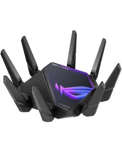 ASUS ROG Rapture GT-AXE16000، جهاز توجيه ألعاب لاسلكي رباعي النطاقات، سرعات تصل إلى 16000 ميجابت/ث، Wi-Fi 6E، AiMesh و VPN، 1 منفذ WAN Ethernet بسرعة 2.5G، 2.4GHz/2x 5GHz/6GHz