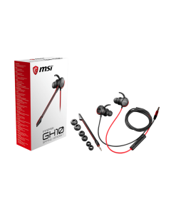 MSI Immerse GH10 In-Ear Gaming Headset, 13.5mm Neodymium Drivers, Detachable Microphone, 3.5mm Jack, In-Line Remote, Tangle-Free Cable, Includes 3 Ear Tip Sizes, Black/Red