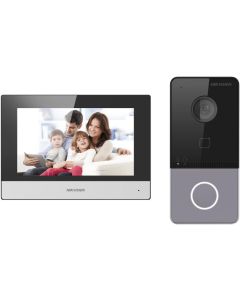 حزمة محطة باب فيلا انتركم فيديو Hikvision DS-KIS603-P، شاشة لمس ملونة بحجم 7 بوصات (دقة 1024 × 600)، تدعم الشبكة اللاسلكية، PoE قياسي