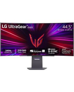شاشة ألعاب منحنية إل جي 45GS95QE مقاس 45 بوصة بتقنية OLED بدقة WQHD ودقة 3440 × 1440 ومعدل تحديث 240 هرتز وزمن استجابة 0.03 مللي ثانية ومتوافقة مع AMD FreeSync Premium Pro وNVIDIA G-Sync، باللون الأسود