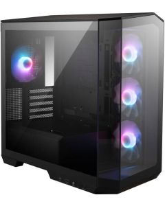 علبة ألعاب MSI MAG PANO M100R PZ Micro ATX تدعم التوصيل الخلفي ولوحة أم 270° Pano Temp Glass Panel و4 مراوح aRGB ومحرك أقراص AIO مقاس 2.5 بوصة/3.5 بوصة حتى 360 مم