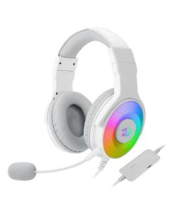 سماعة رأس ألعاب سلكية Redragon H350W‑RGB‑1 Pandora RGB باللون الأبيض - مشغلات 50 مم، ميكروفون قابل للفصل، RGB ديناميكي، USB+3.5 مم، إسفنج ذاكرة مريح