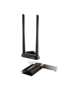 ASUS PCE-AXE59BT WiFi 6E PCI-E Adapter with 2 external antennas and magnetized base. Supporting 6GHz band, 160MHz, Bluetooth 5.2, WPA3 network security