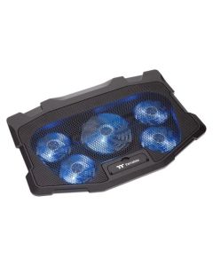 مبرد كمبيوتر محمول Thermaltake Massive 12 Max، مراوح LED زرقاء مقاس 120 مم و4 مراوح LED زرقاء مقاس 80 مم، ارتفاع من مرحلتين، يدعم أجهزة الكمبيوتر المحمولة مقاس 10-17 بوصة، منفذي USB 3.0، تحكم في سرعة المروحة، أسود