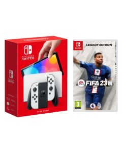 وحدة تحكم Nintendo Switch OLED باللونين الأبيض والأسود Joy Con + Fifa 2023