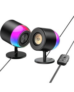 Redragon AHRI GS598 RGB 6 W 2.0 Stereo Gaming Speakers – Compact Back‑Vibe RGB, Touch‑Control & Volume Knob, USB/Bluetooth/AUX